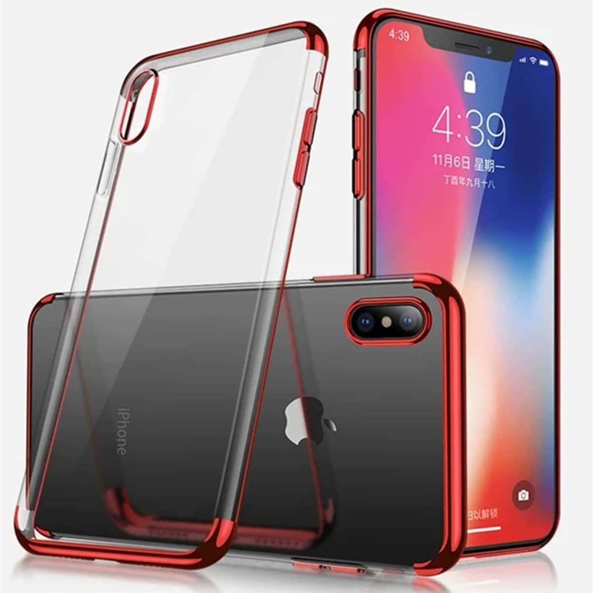 

Contrast Frame Clear iPhone Case, Red