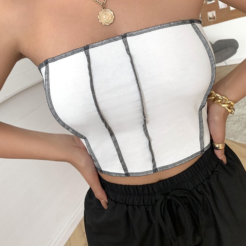 

Stitch Trim Tube Top, White
