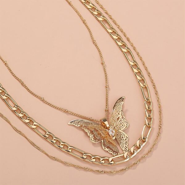 

3pcs Butterfly Charm Necklace, Gold