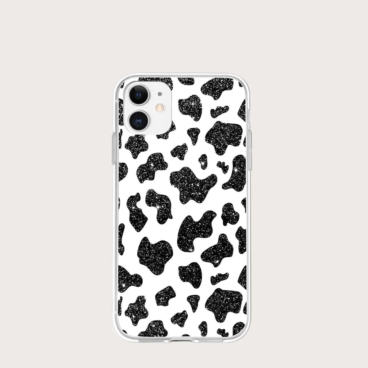 

Glitter Cow Print iPhone Case, Black and white