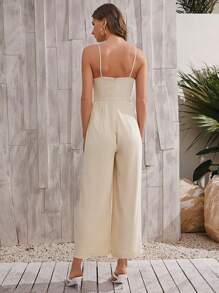 SHEIN Unity 褶邊傾斜口袋連身長褲 - 米色 - 查看 2