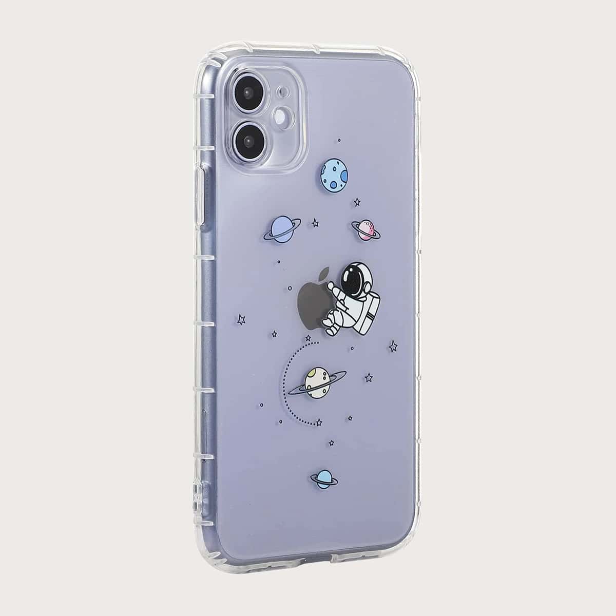 

Cartoon Astronaut & Galaxy iPhone Case, Clear