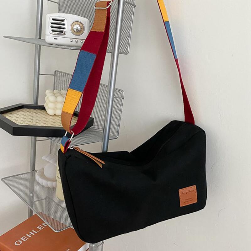 

Colorblock Strap Canvas Crossbody Bag, Black