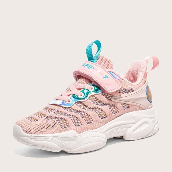 

Girls Velcro Strap Knit Sneakers, Pink