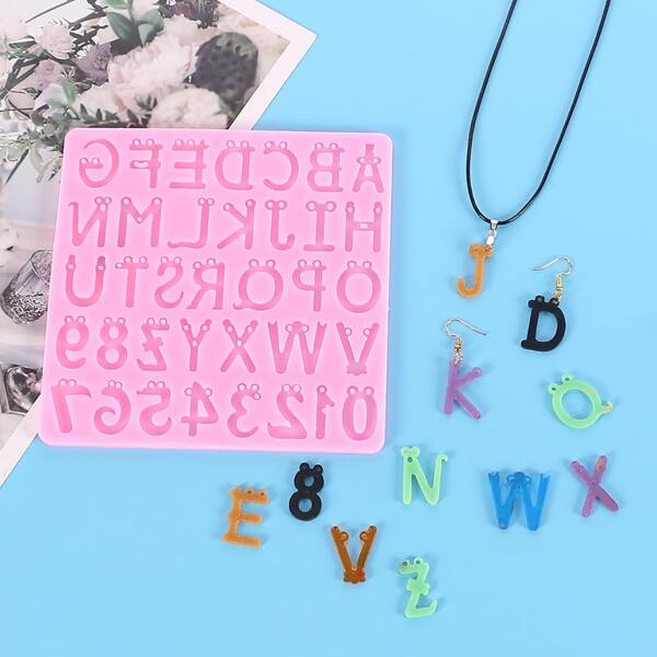 

1pc Number & Alphabet Design DIY Epoxy Mold, Pink