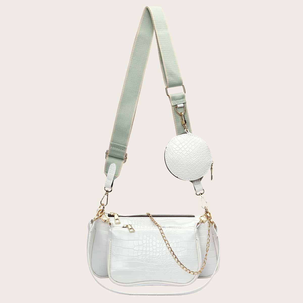 

3pcs Croc Embossed Crossbody Bag Set, White