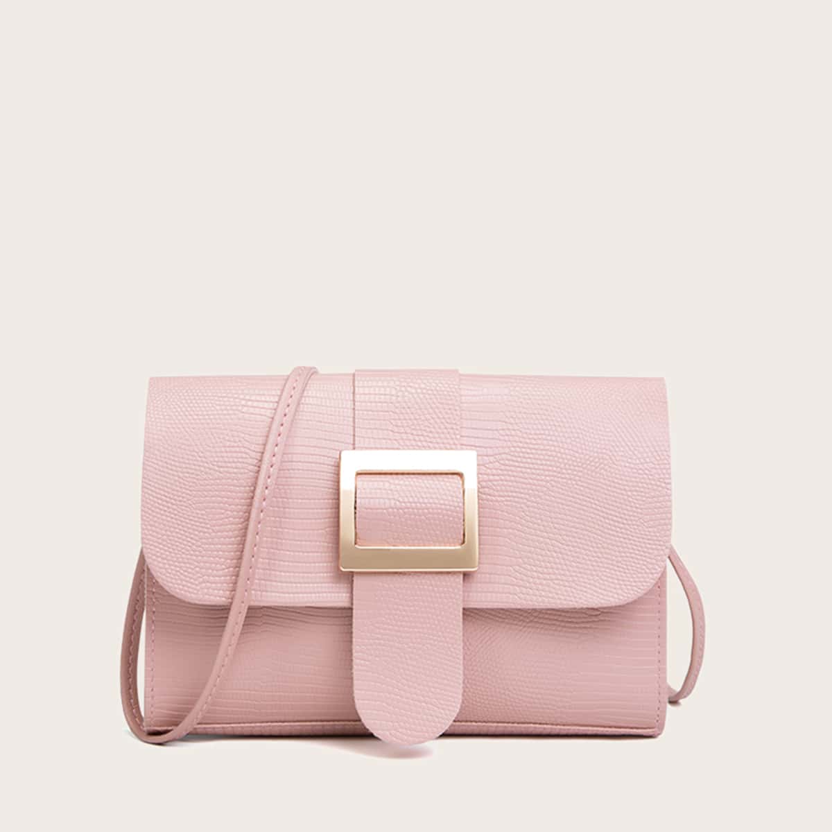 

Buckle Decor Flap Crossbody Bag, Pink