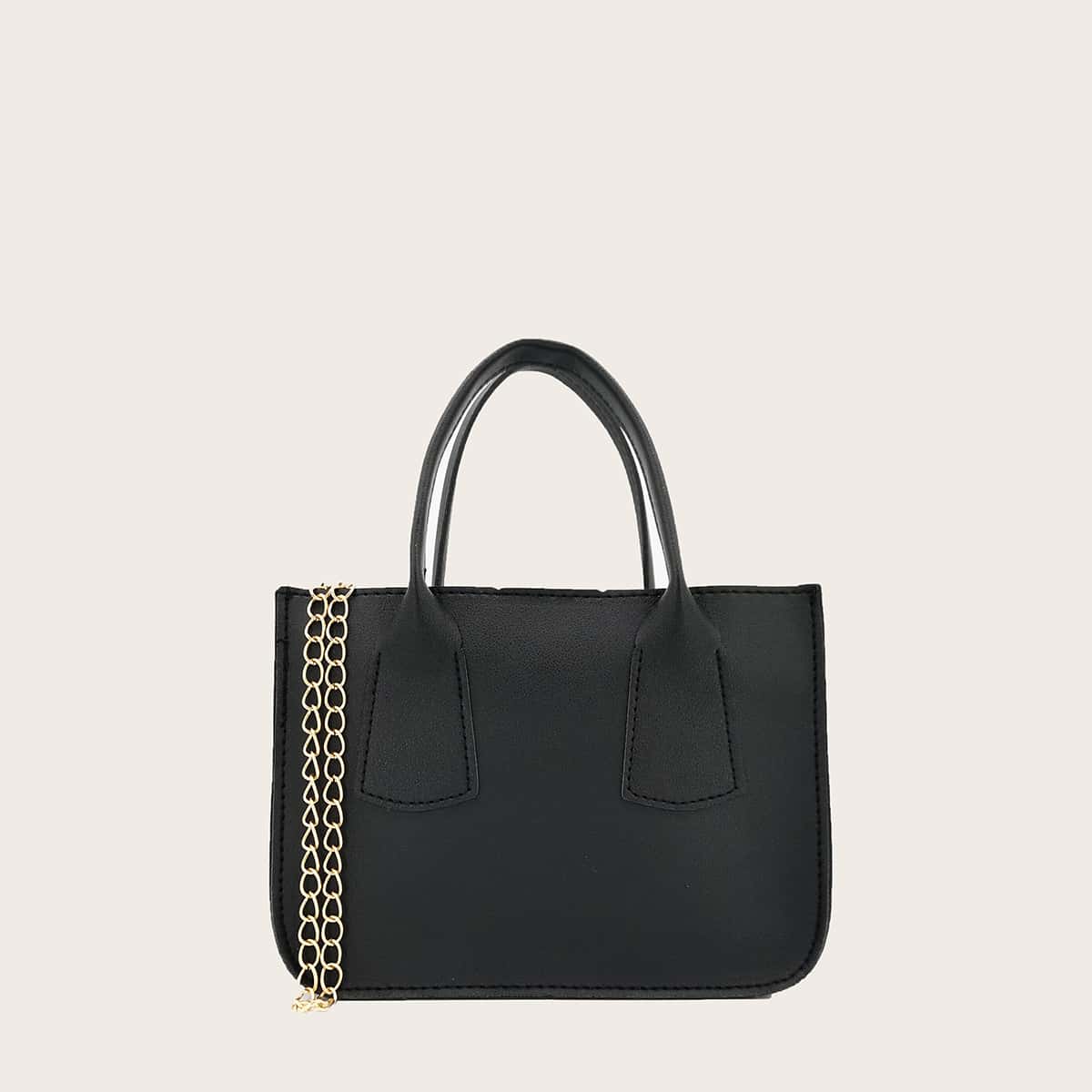 

Minimalist Chain Satchel Bag, Black