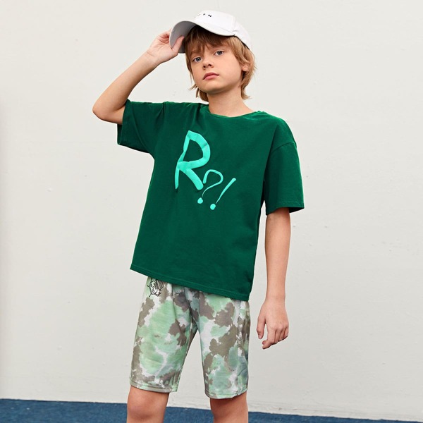 

Boys Letter Graphic Top & Tie Dye Shorts Set, Multicolor