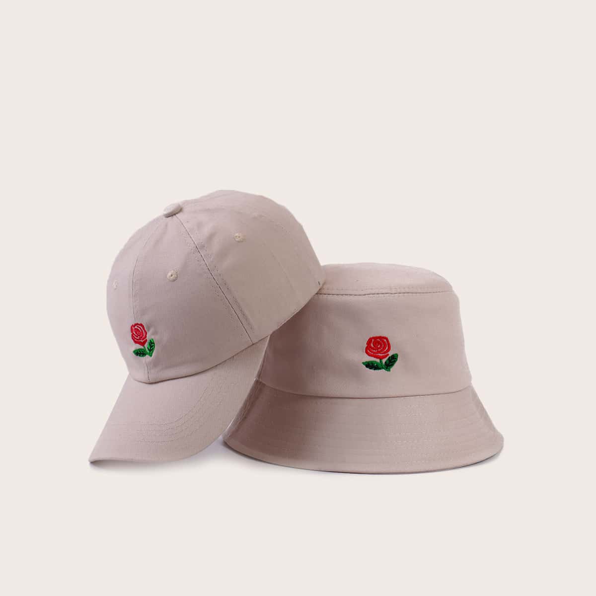 

Guys 1pc Rose Bucket Hat & 1pc Baseball Cap, Khaki