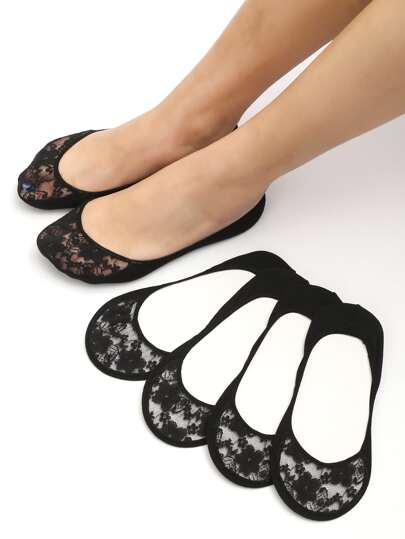5pairs Lace Socks, No Show Socks