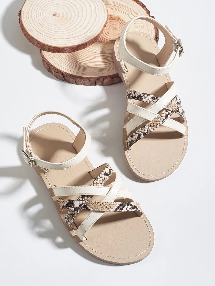 Giày Sandal cho bé Snakeskin In Dải mỏng - Màu be - Xem 1