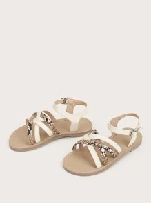Giày Sandal cho bé Snakeskin In Dải mỏng - Màu be - Xem 3