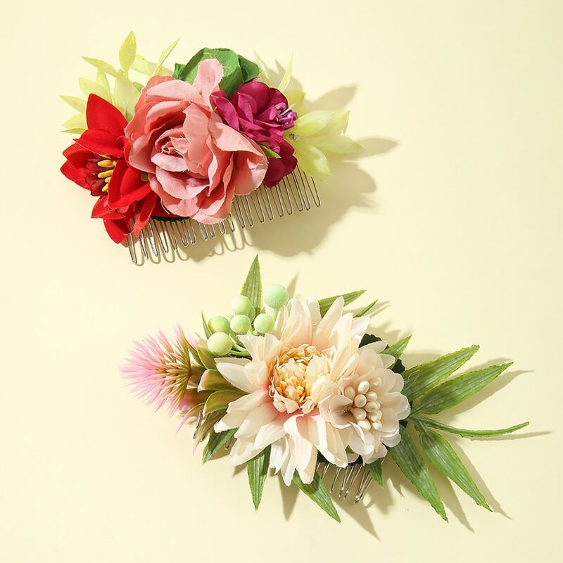

2pcs Flower Decor Hairpin Comb, Multicolor