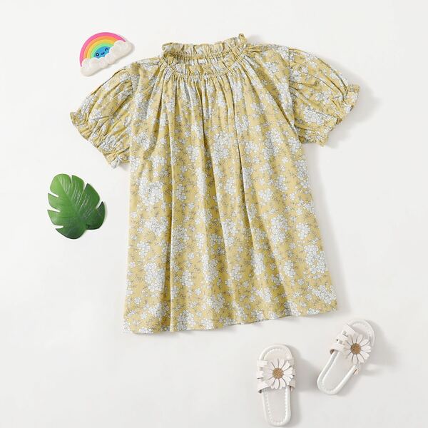

Girls Allover Floral Print Ruffle Neck Blouse, Multicolor
