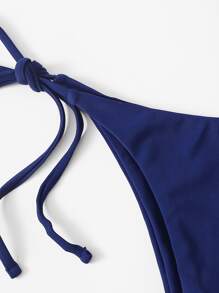 SHEIN Swim Summer Beach Solid Bikini Set Triangle Bra & Thong Bottom & Beach Skirt 3 Piece Bathing Suit - Blue - View 4