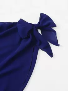 SHEIN Swim Summer Beach Solid Bikini Set Triangle Bra & Thong Bottom & Beach Skirt 3 Piece Bathing Suit - Blue - View 5