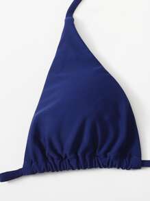 SHEIN Swim Summer Beach Solid Bikini Set Triangle Bra & Thong Bottom & Beach Skirt 3 Piece Bathing Suit - Blue - View 6