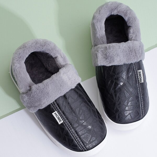 

Stitch Detail Faux Fur Lined Slippers, Black