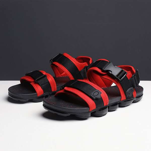 

Men Release Buckle Decor Sandals, Red