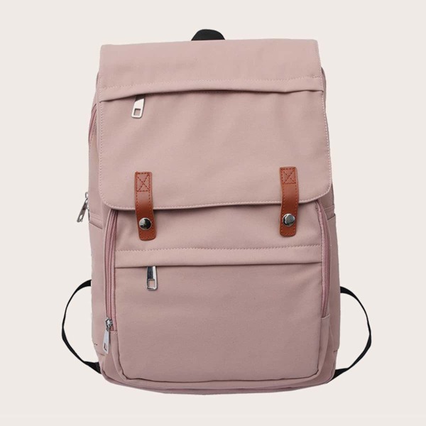 

Zip Front Large Capacity Flap Backpack, Pink