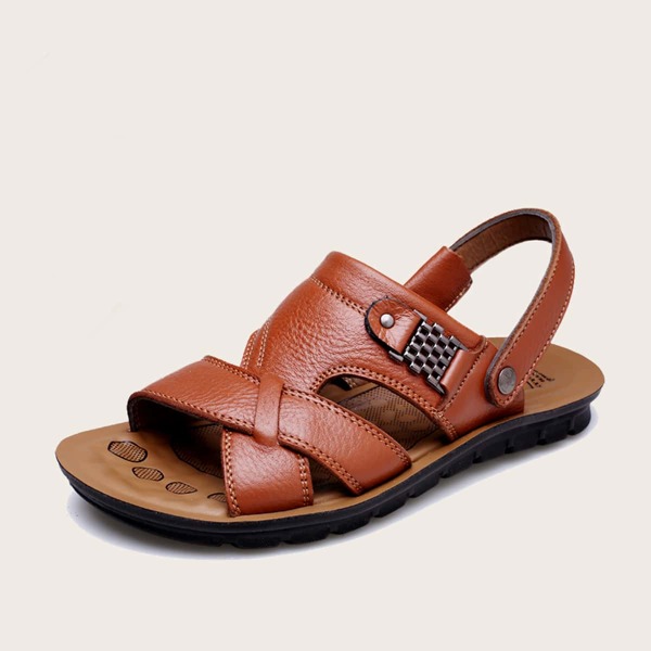 

Men Stitch Trim Slingback Sandals, Brown