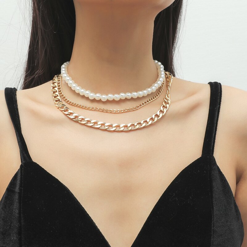 

Faux Pearl Layered Necklace, Gold