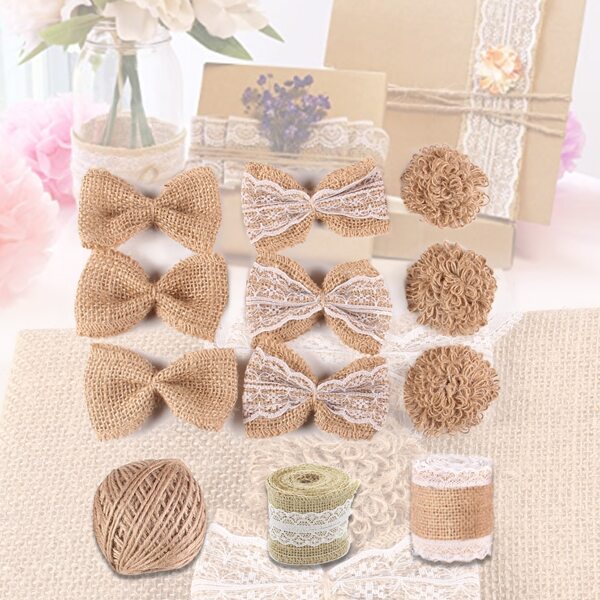 

12pcs Party Hemp Ribbon & Bow Set, Khaki