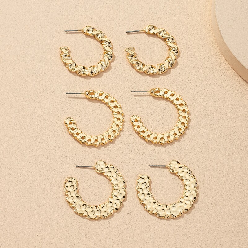 

3pairs Hollow Out Hoop Earrings, Gold
