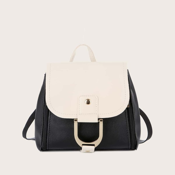 

Two Tone Flap Backpack, Black and white