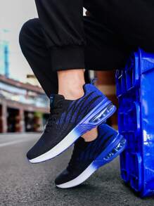 Black Road Running Shoes, Male Color Block Design Lace-Up Front Knitted Sneakers School Shoes - Black - View 4