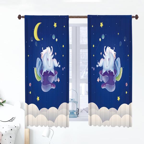 

2pcs Kids Unicorn Print Curtain, Multicolor
