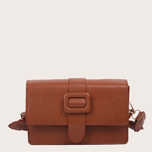 

Textured Flap Shoulder Bag, Brown