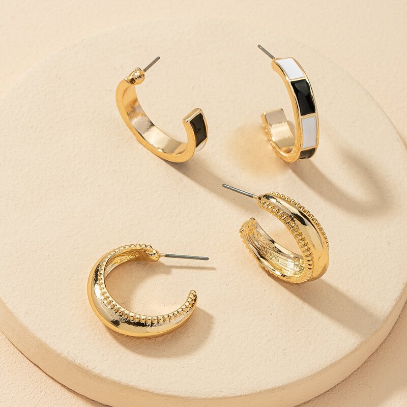 

2pairs Cuff Hoop Earrings, Multicolor