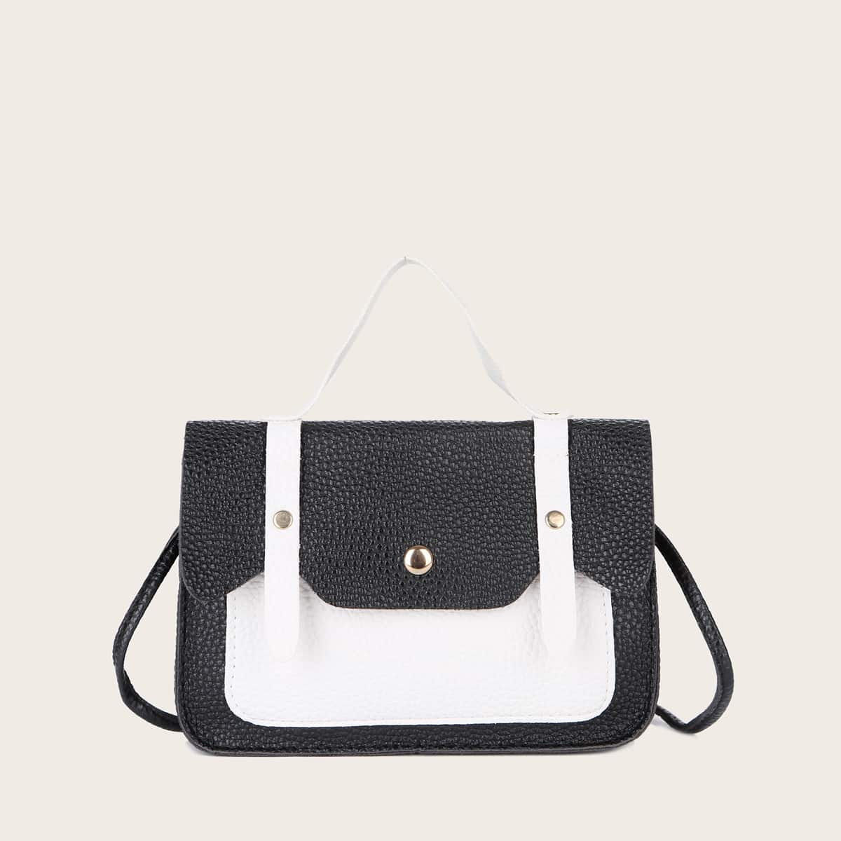 

Two Tone Satchel Bag, Black and white