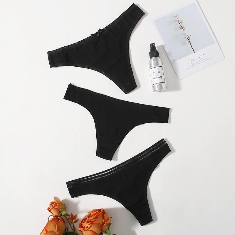 

3pack Plain Thong Set, Black