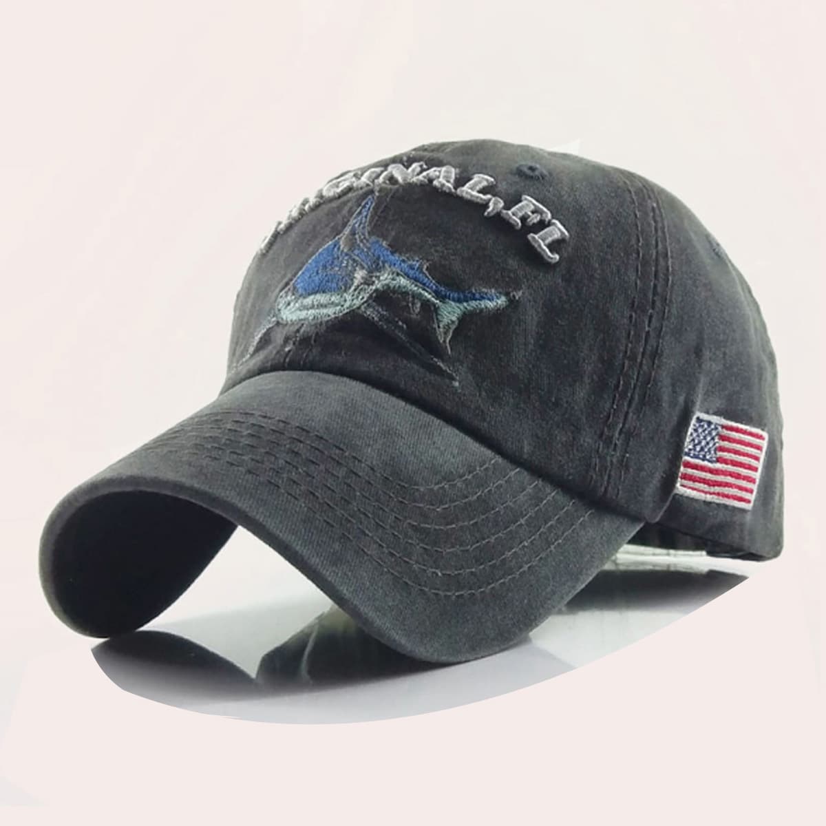 

Guys Shark Embroidery Baseball Cap, Black