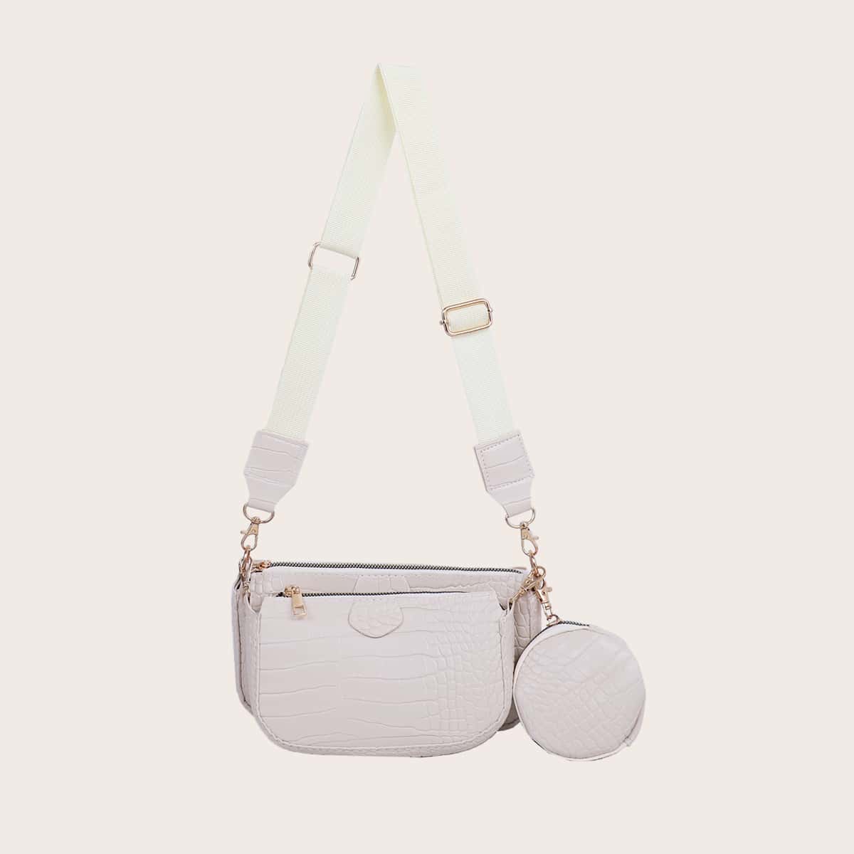 

3pcs Croc Embossed Crossbody Bag Set, White