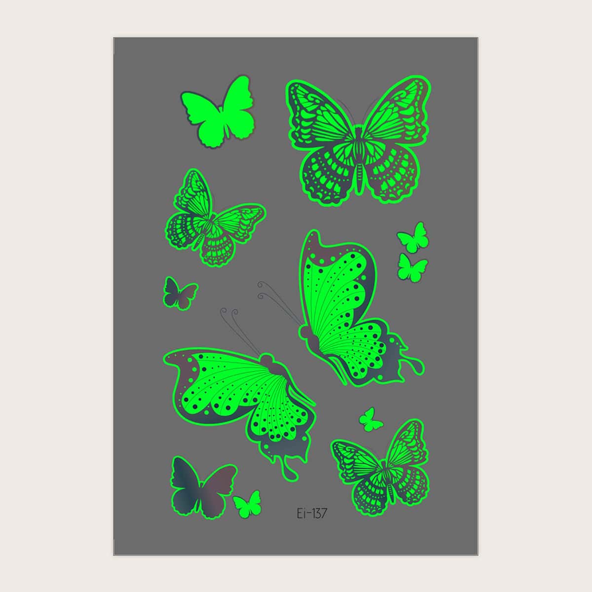 

1sheet Luminous Butterfly Pattern Tattoo Sticker, Multicolor