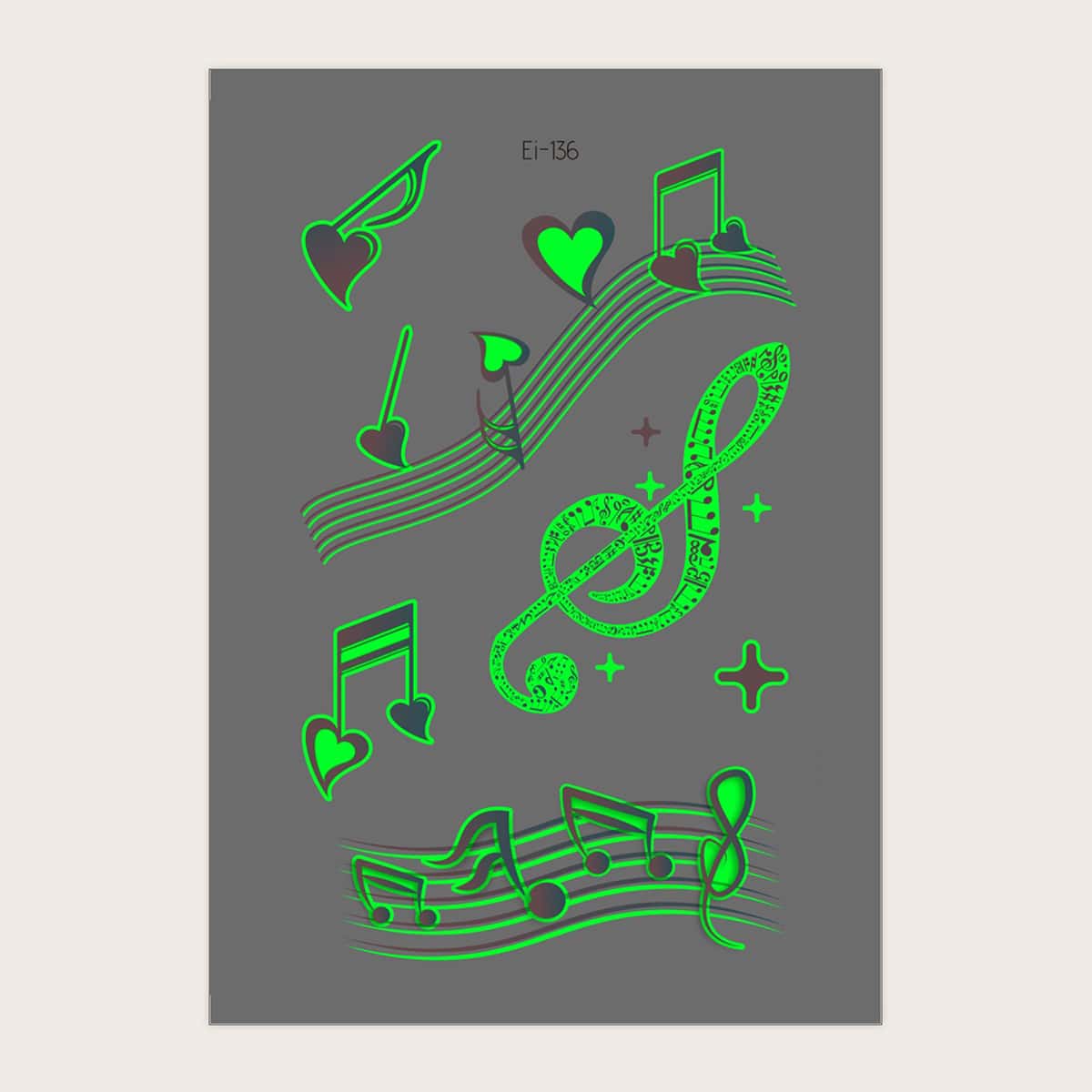 

1sheet Luminous Music Note Tattoo Sticker, Multicolor