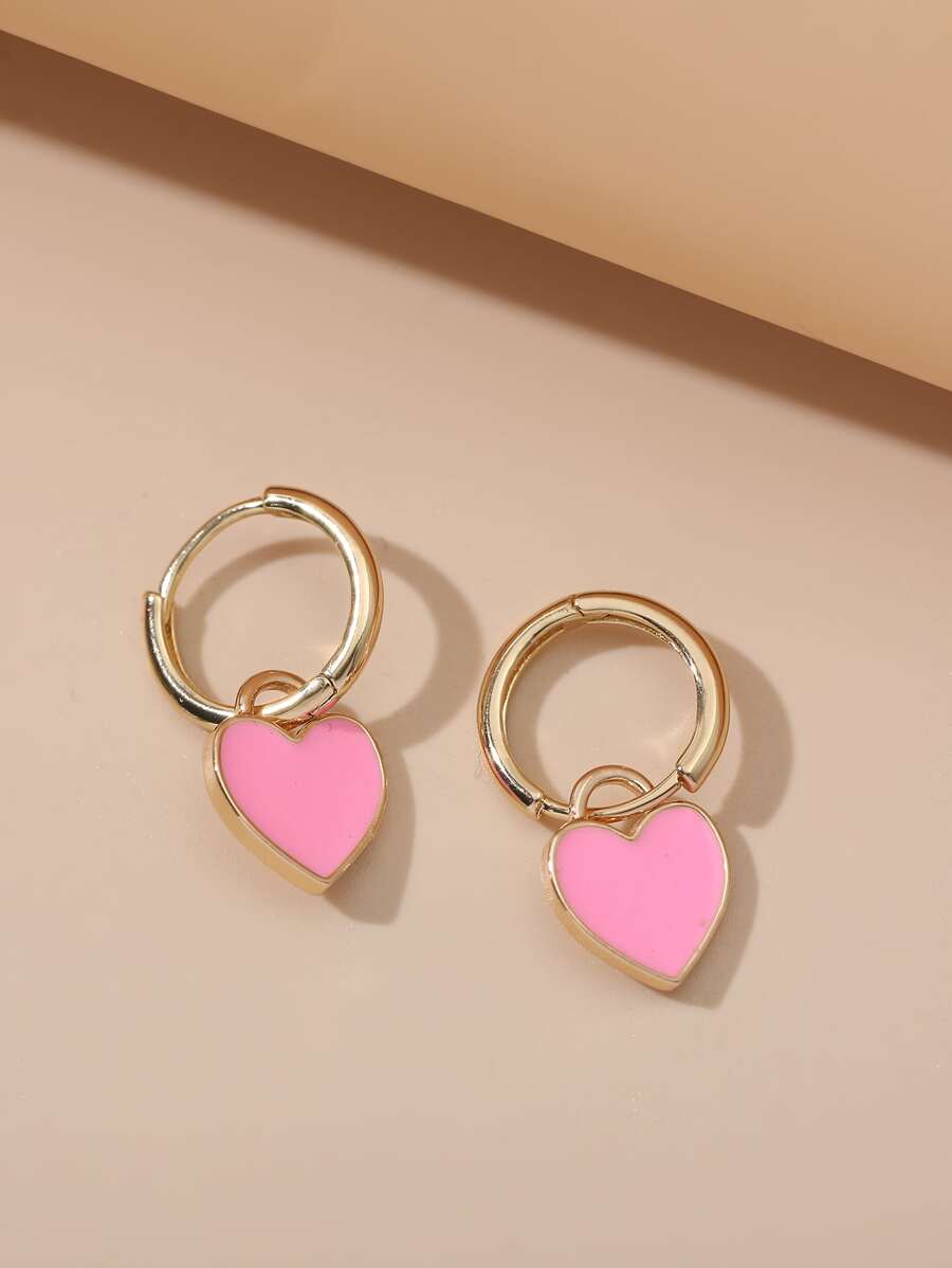 Heart Drop Earrings - Hot Pink - View 1