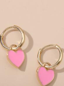 Heart Drop Earrings - Hot Pink - View 3