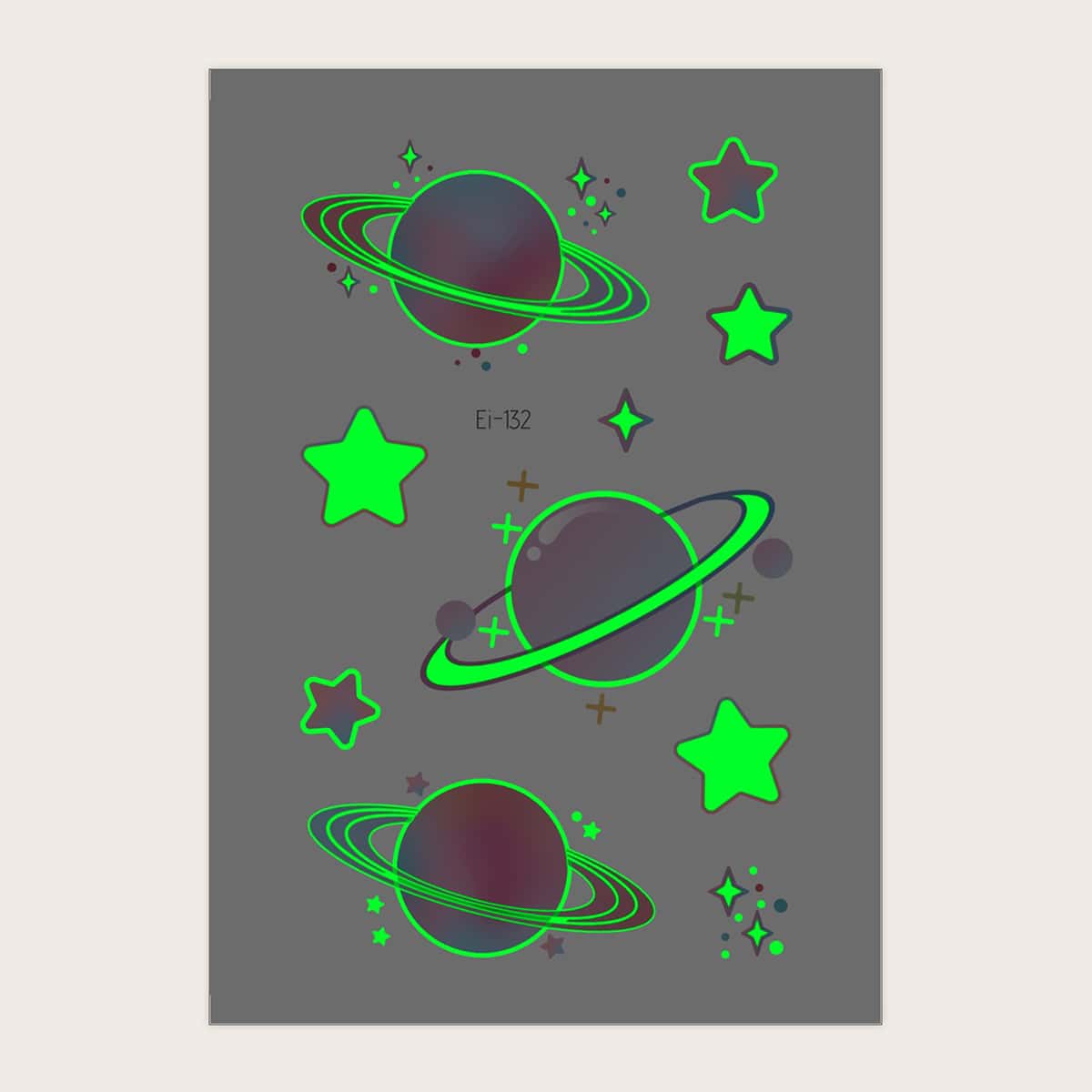 

1sheet Luminous Star & Planet Pattern Tattoo Sticker, Multicolor