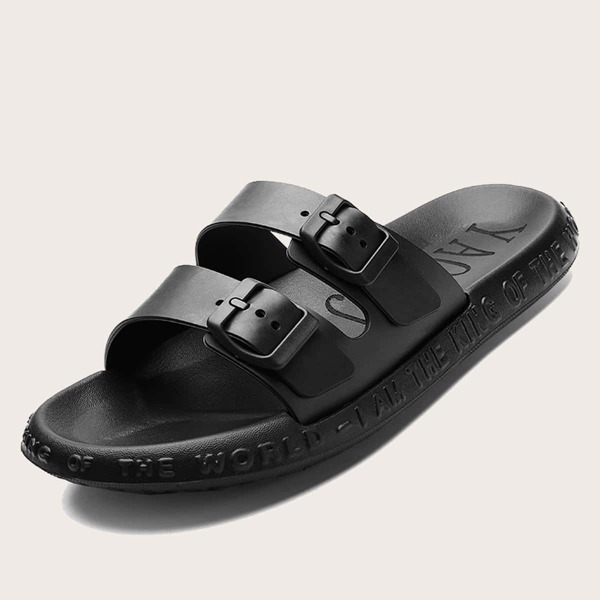 

Men Buckle Decor Slides, Black
