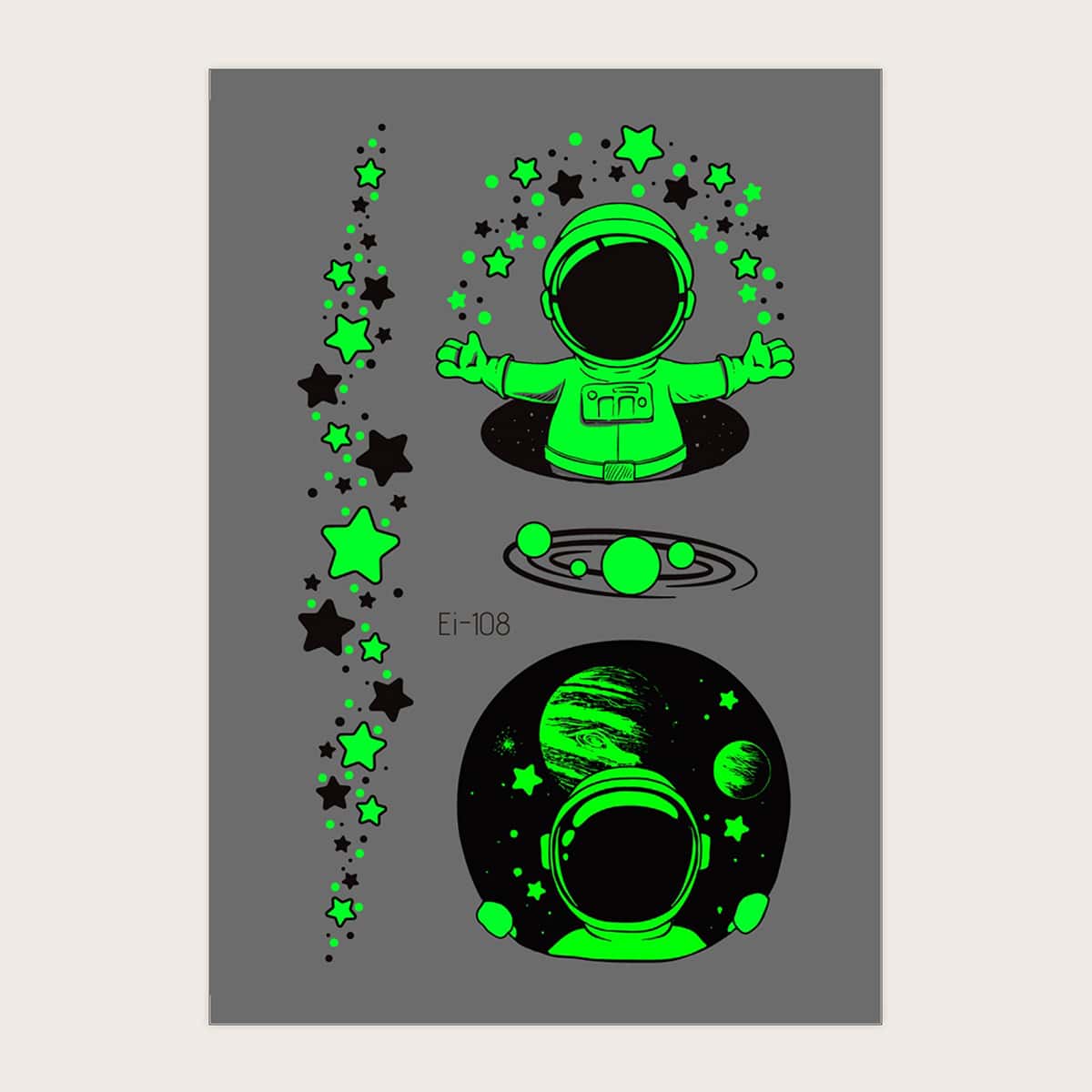 

1sheet Luminous Star & Spaceman Pattern Tattoo Sticker, Multicolor
