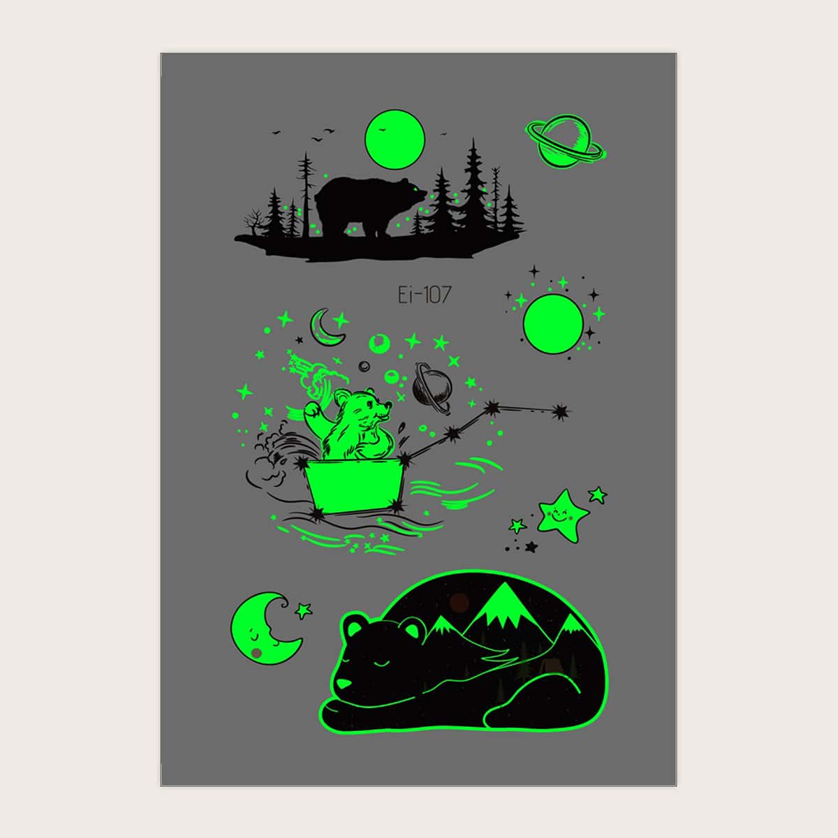 

1sheet Luminous Bear Pattern Tattoo Sticker, Multicolor