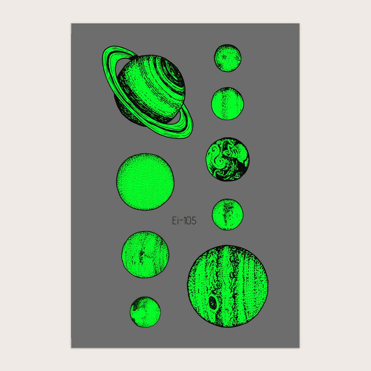 

1sheet Luminous Planet Pattern Tattoo Sticker, Multicolor