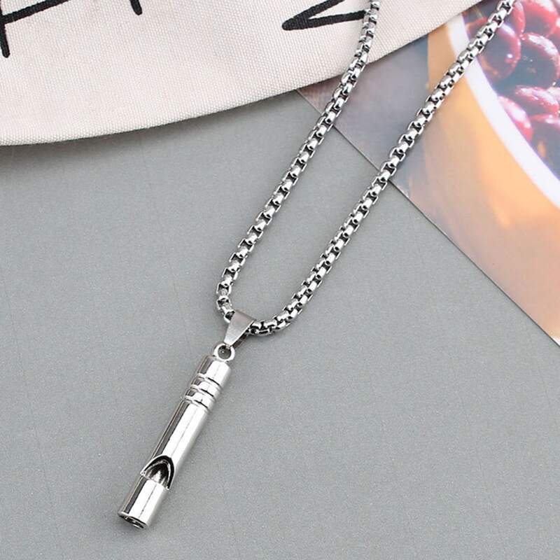 

Guys Whistle Pendant Necklace, Silver