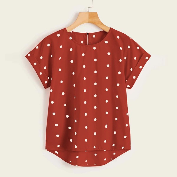 

Polka Dot High Low Blouse, Burgundy