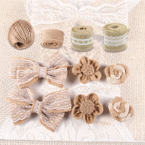 

10pcs Party Hemp Ribbon & Bow Set, Khaki